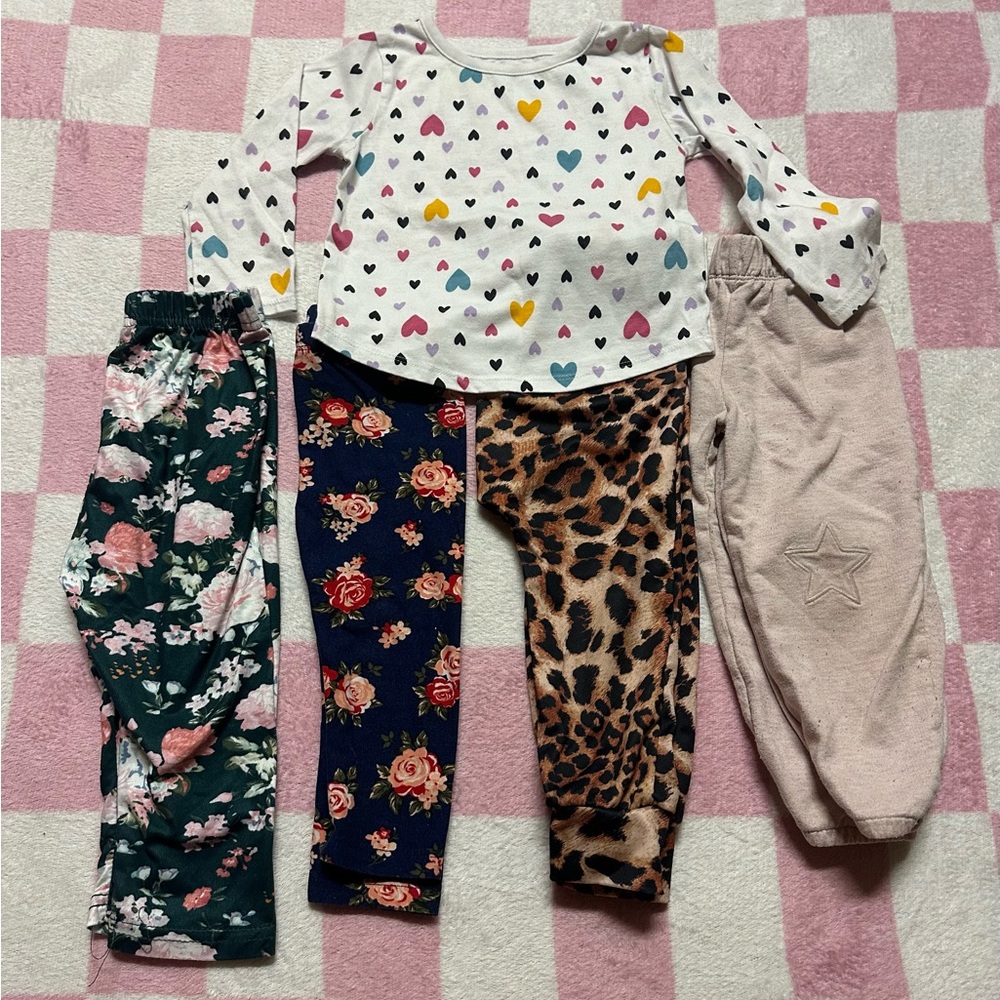Colorful Toddler Outfit Set with Heart Top and Patterned Pants
